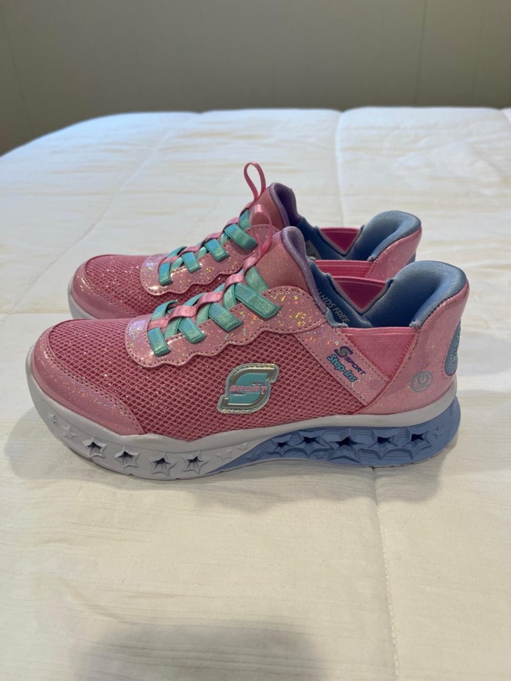 Skechers Girls' Pink and Teal Light-Up Star Sneakers
